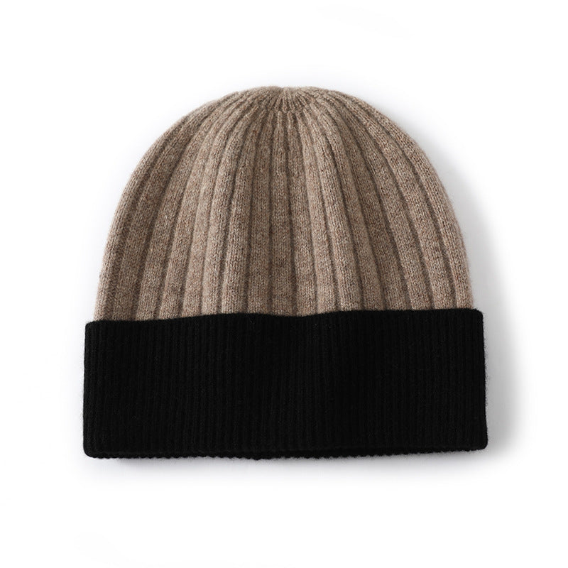 Chunky Vertical Rib Colorblock Beanie - HCamel
