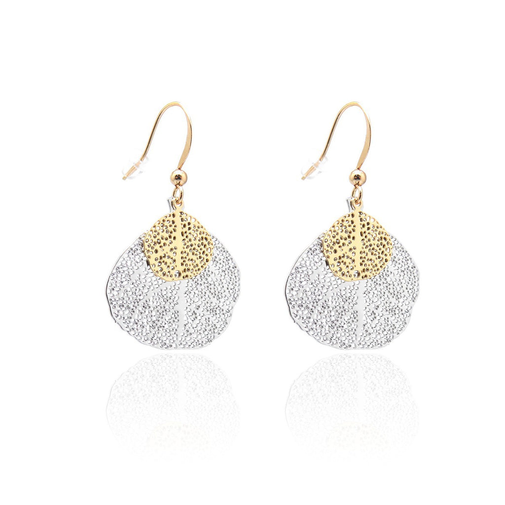 Filigree Double Leaf Drop Earrings - Silvery