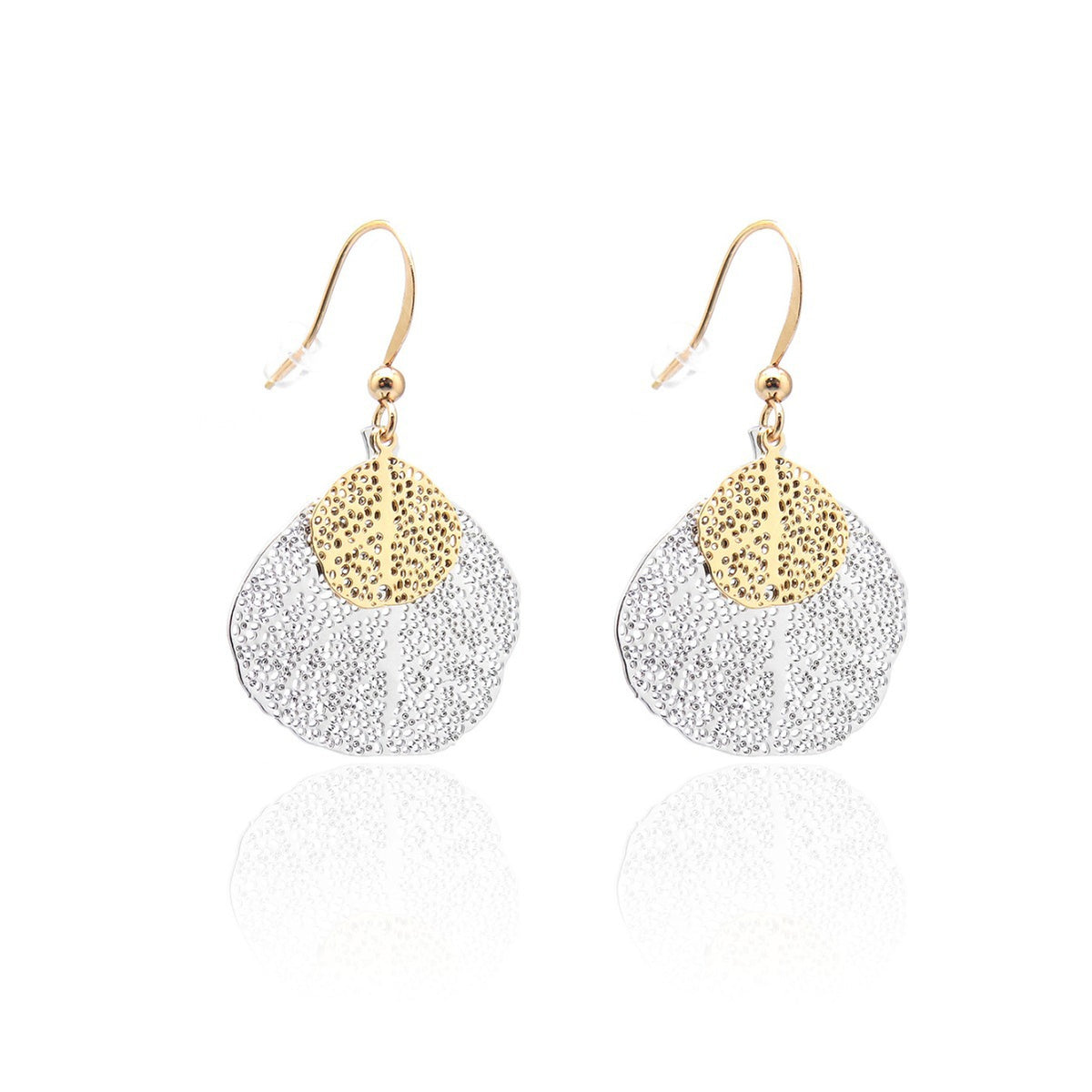 Filigree Double Leaf Drop Earrings - Silvery