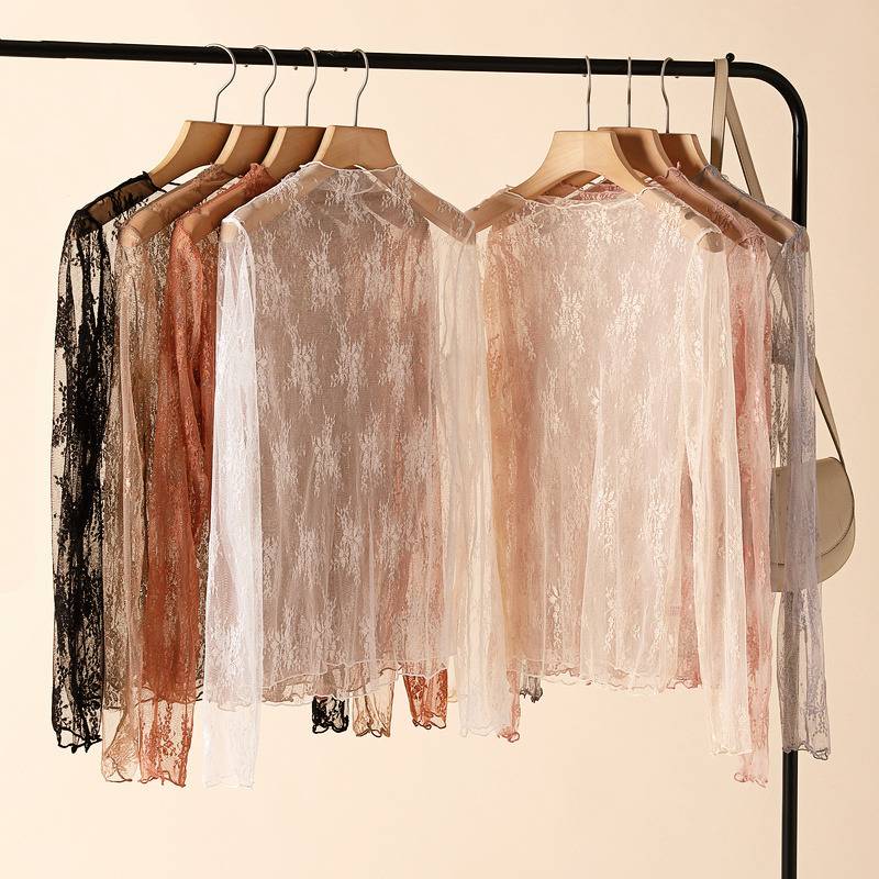 Sheer Floral Lace Mock Neck Top - view 1