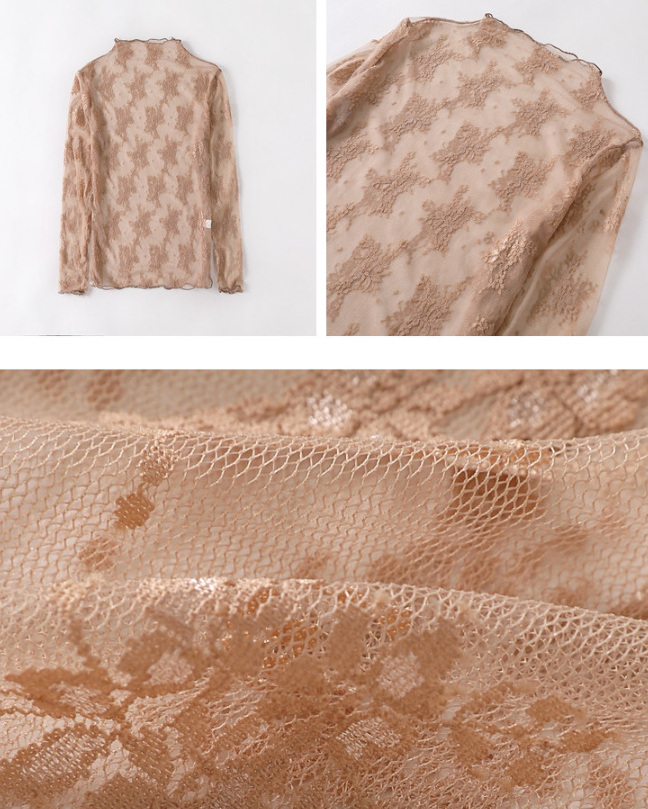 Sheer Floral Lace Mock Neck Top - view 4