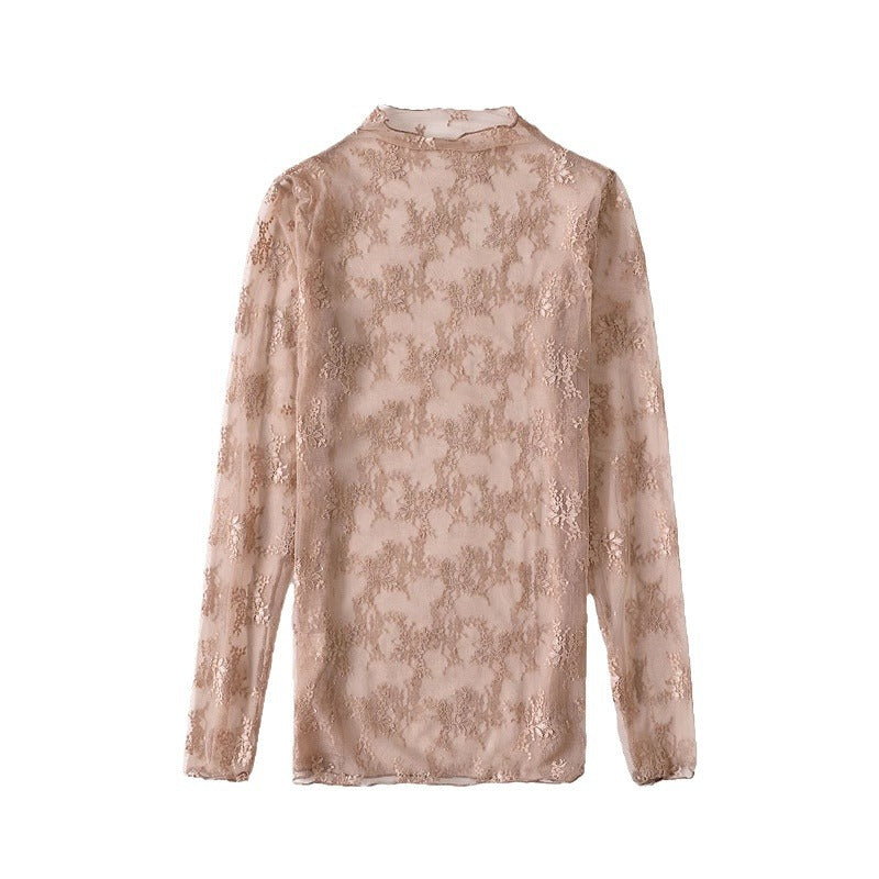 Sheer Floral Lace Mock Neck Top - view 7