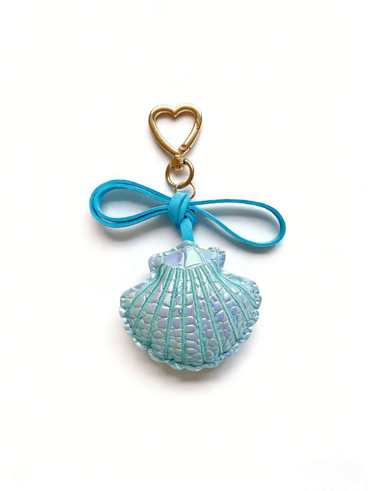 Seashell Bag Charm Keychain with Bow - Blue