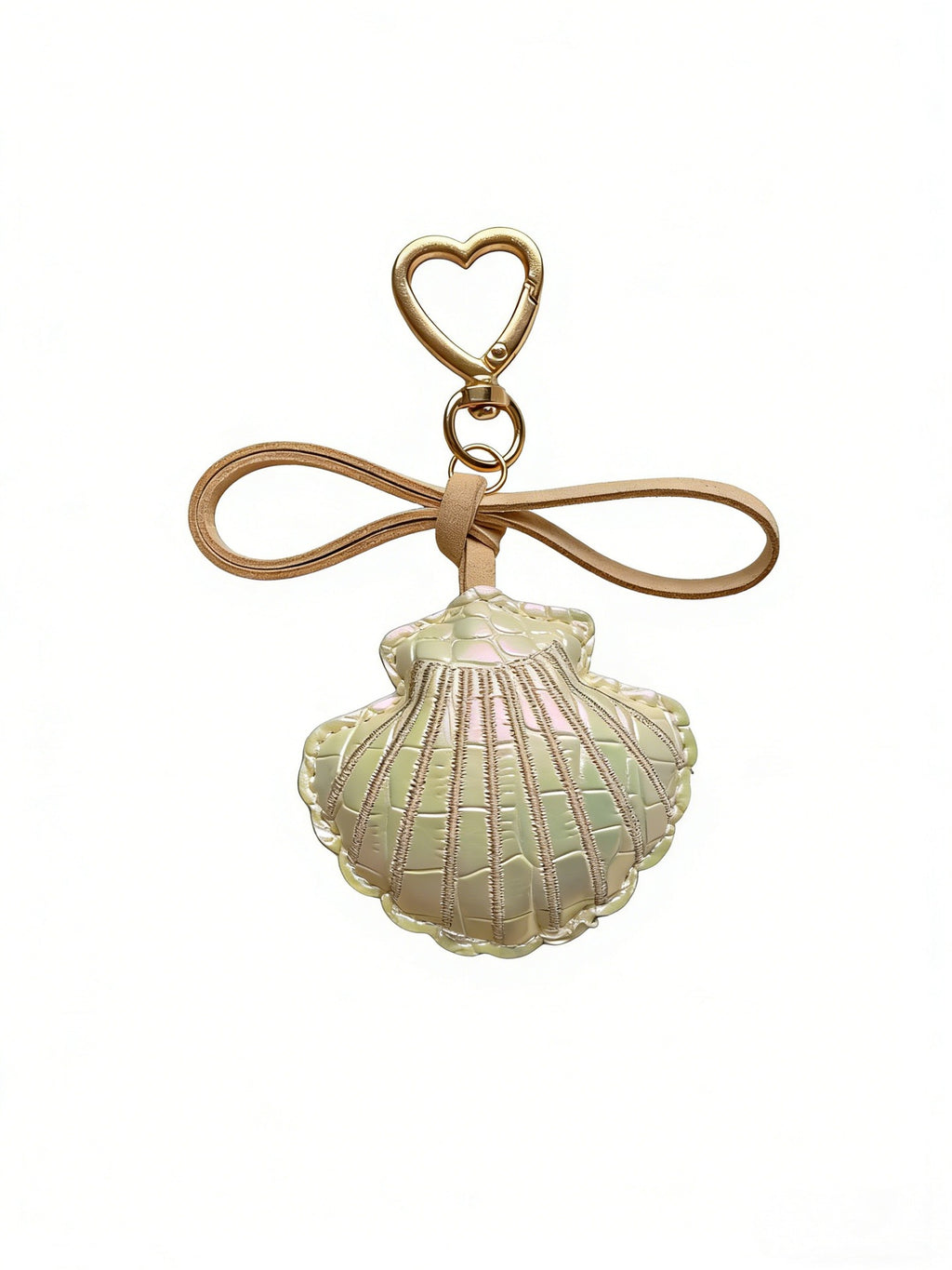 Seashell Bag Charm Keychain with Bow - Khaki