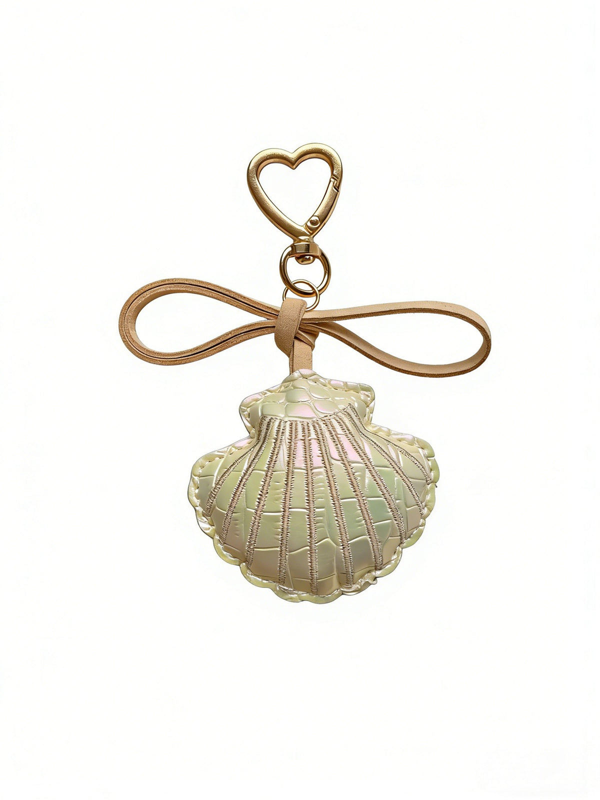 Seashell Bag Charm Keychain with Bow - Khaki