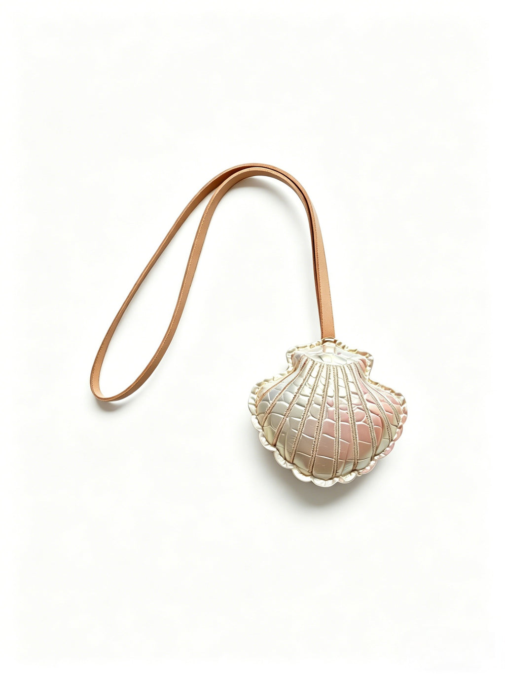 Seashell Bag Charm Keychain with Bow - Khaki_01