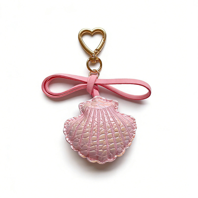 Seashell Bag Charm Keychain with Bow - Pink
