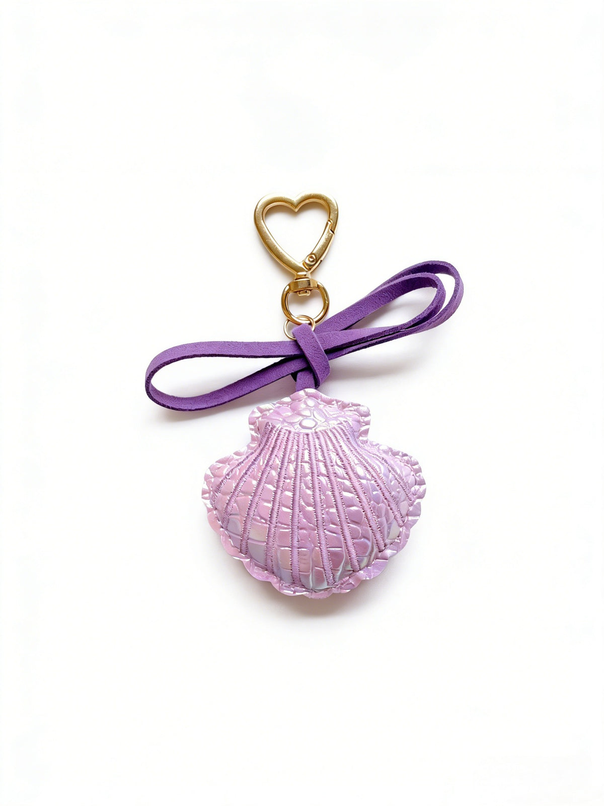 Seashell Bag Charm Keychain with Bow - Purple