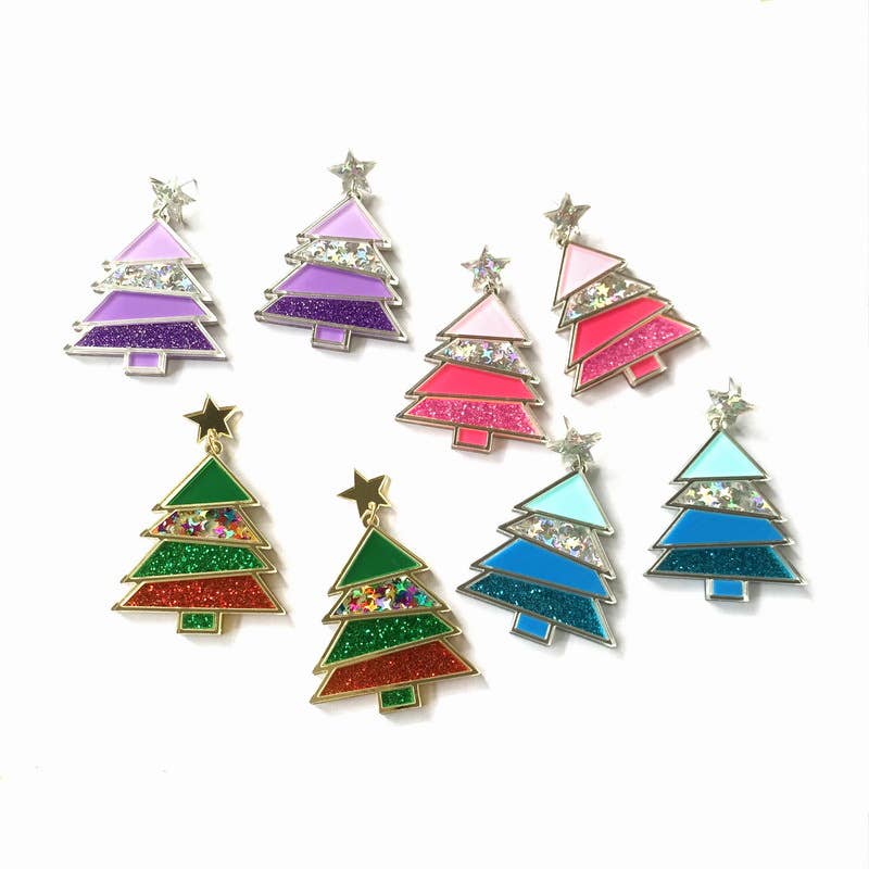 Glitter Christmas Tree Dangle Earrings