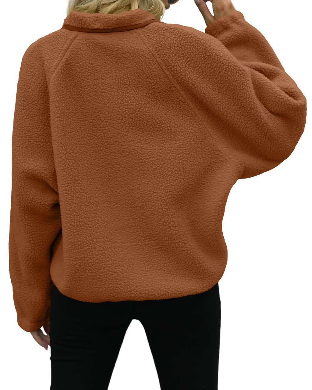 Cozy Sherpa Fleece Snap Front Stand Collar Jacket - Brown - 1