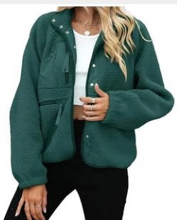 Cozy Sherpa Fleece Snap Front Stand Collar Jacket - Dark_Green