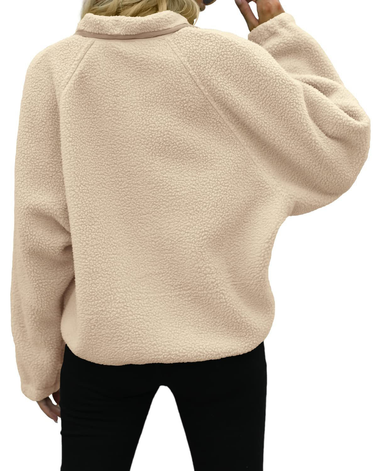 Cozy Sherpa Fleece Snap Front Stand Collar Jacket - Light_Khaki - 1