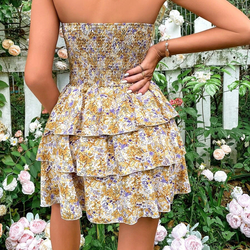 Halter Cutout Tiered Ruffle Mini Dress - Yellow - 1