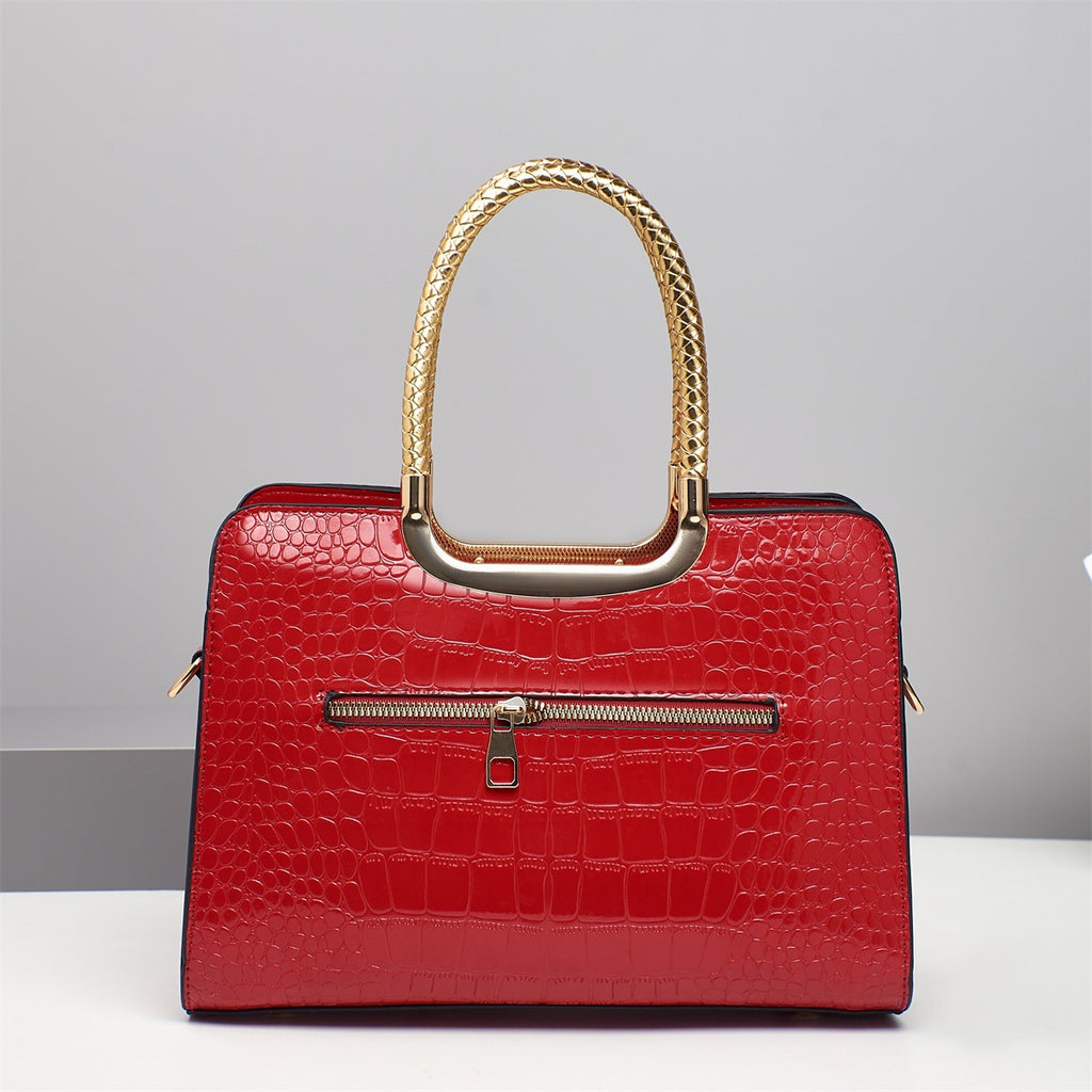 Rhinestone Bow Patent Top Handle Bag - Wine_red - 1