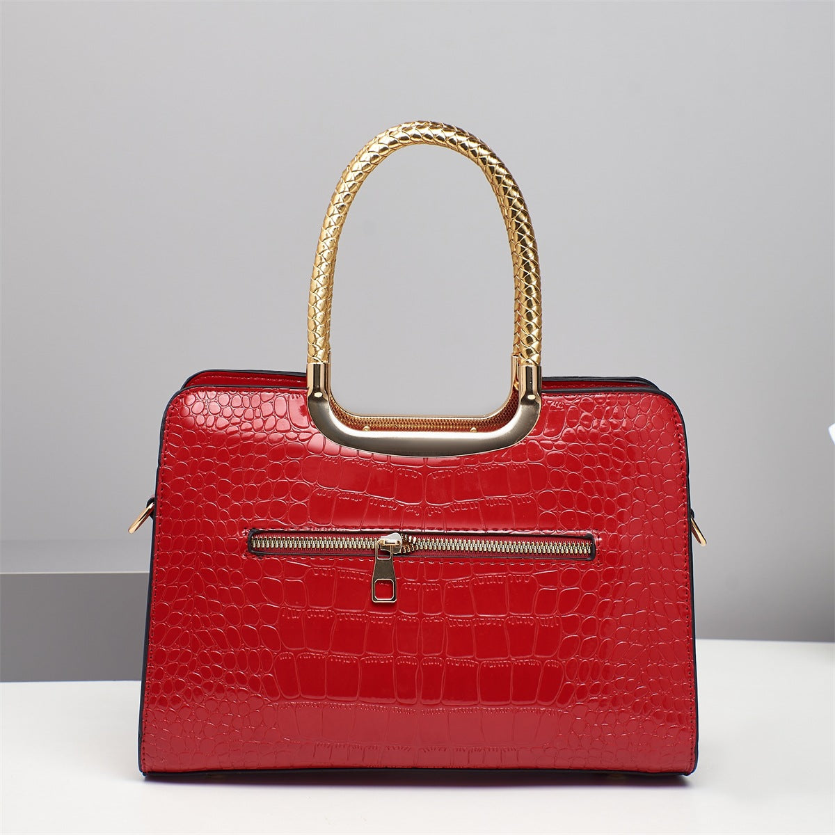 Rhinestone Bow Patent Top Handle Bag - Wine_red - 1