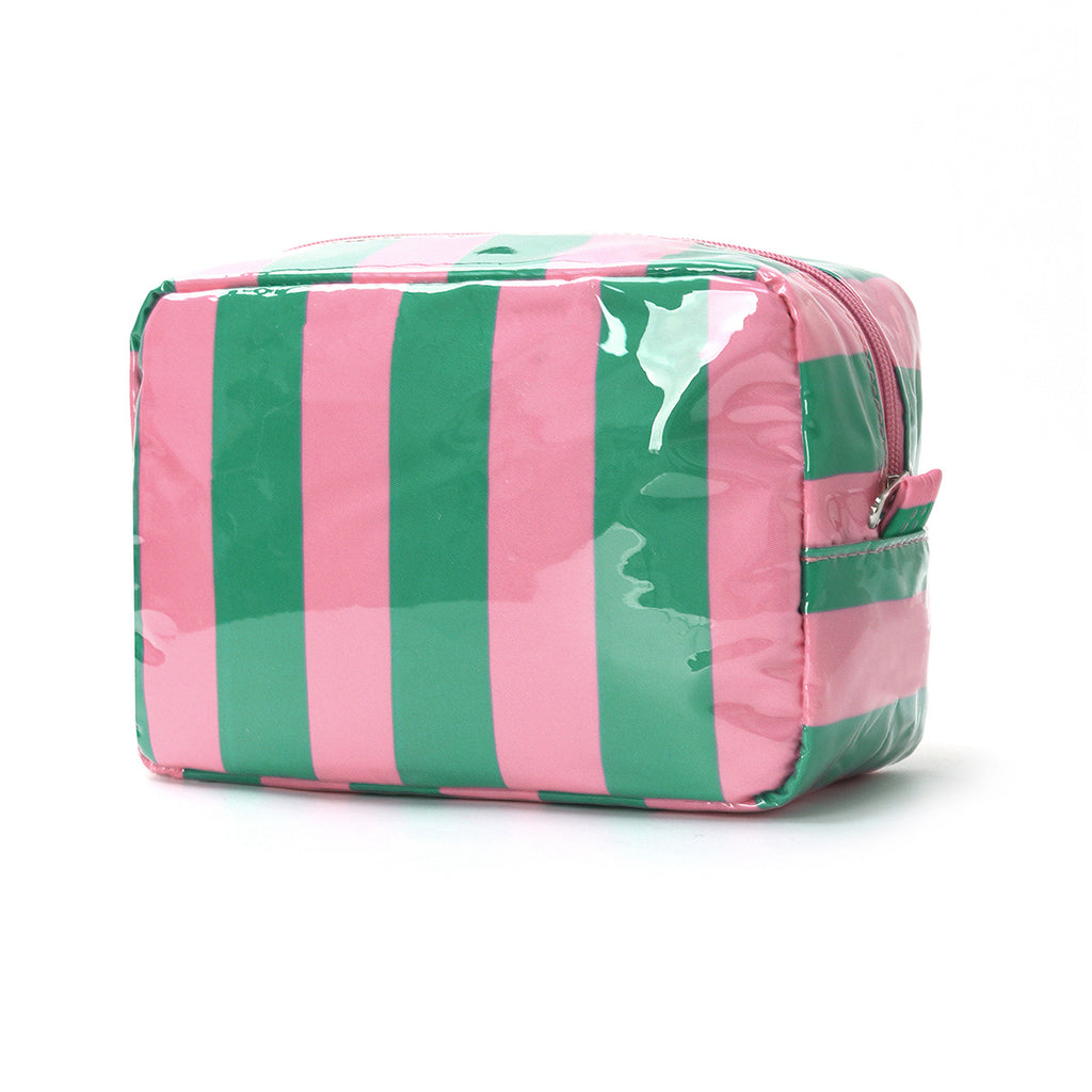 Striped Glossy Makeup Pouch With Zip Top - GPink