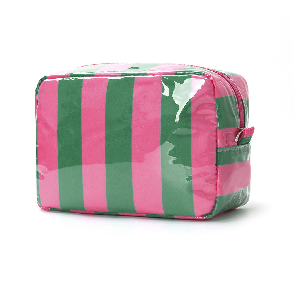 Striped Glossy Makeup Pouch With Zip Top - GRose