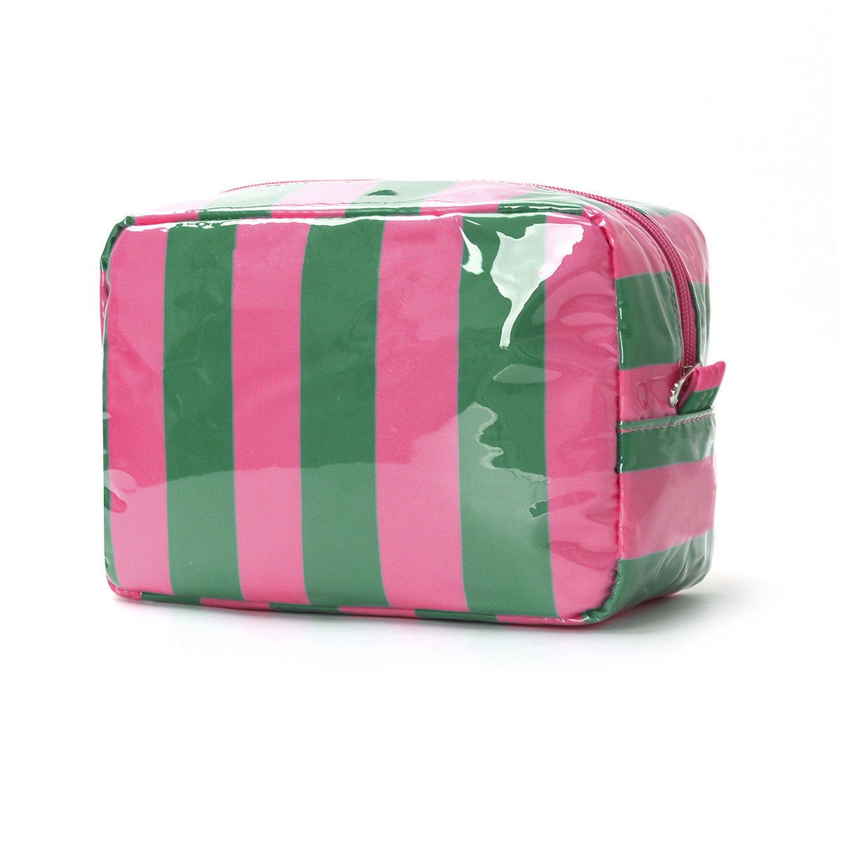 Striped Glossy Makeup Pouch With Zip Top - GRose