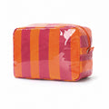 Striped Glossy Makeup Pouch With Zip Top - Orange