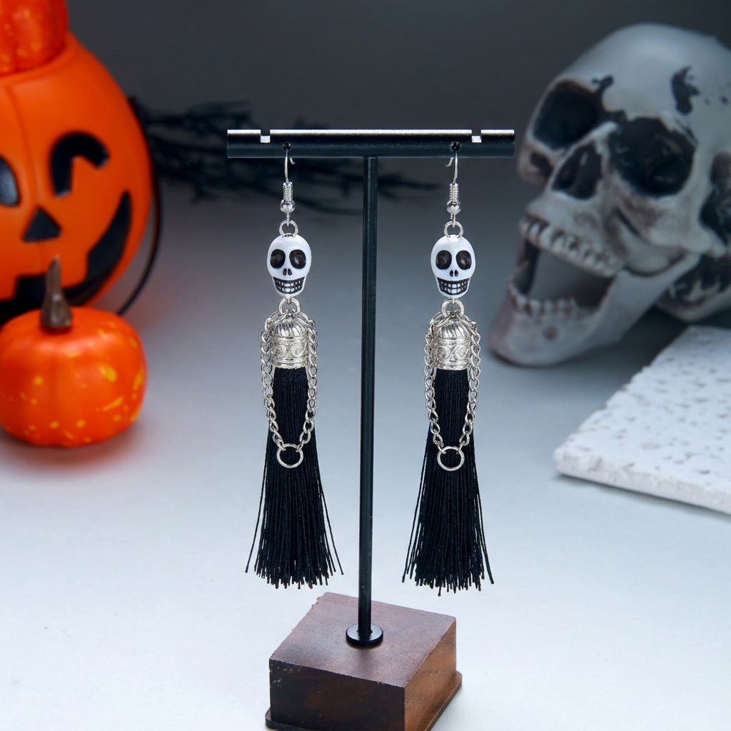 Skull Stack Tassel Drop Earrings - NO-2