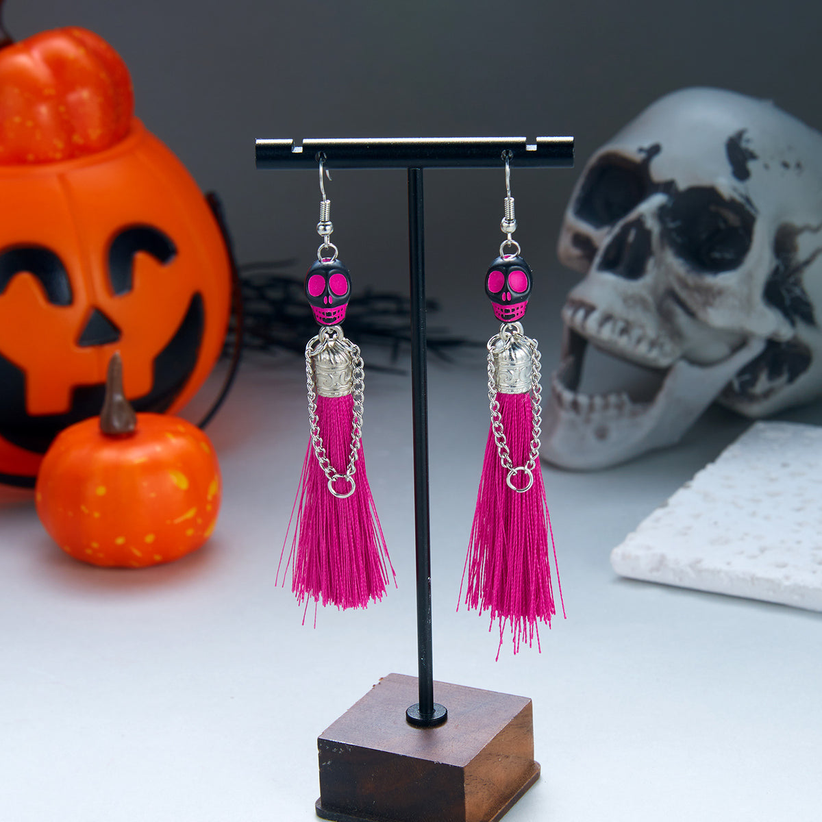 Skull Stack Tassel Drop Earrings - NO-4