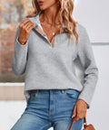 Plaid Trim Half Button Placket Sweatshirt - Grey