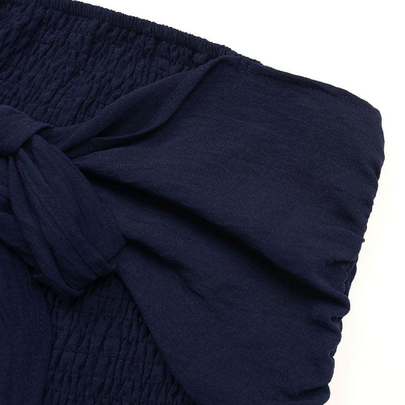 Strapless Bow Front Wide Leg Jumpsuit - Darkblue - 3