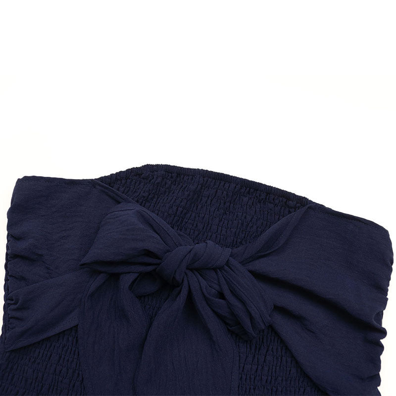 Strapless Bow Front Wide Leg Jumpsuit - Darkblue - 4
