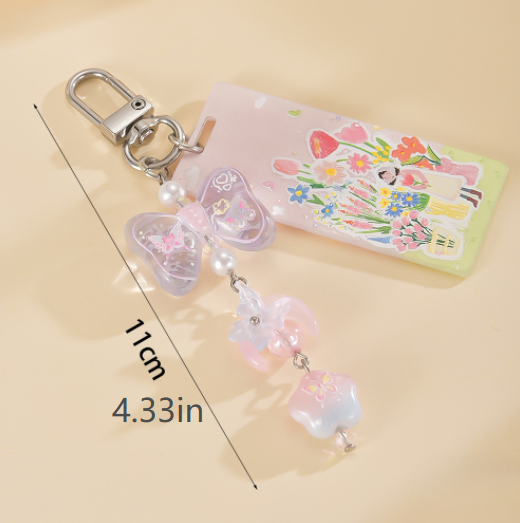 Beaded Bag Charm Keychain With Acrylic Tag - Star