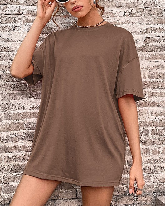 Oversized Drop Shoulder Longline Tee - Coffee