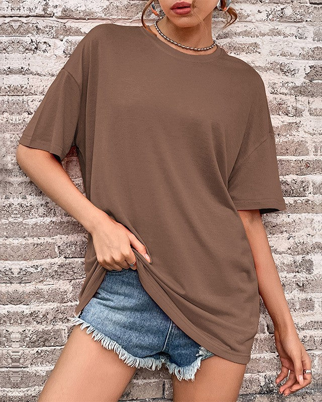 Oversized Drop Shoulder Longline Tee - Coffee - 1