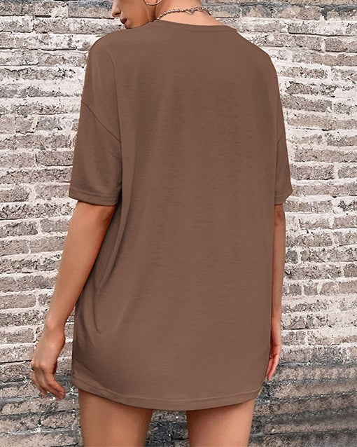 Oversized Drop Shoulder Longline Tee - Coffee - 2