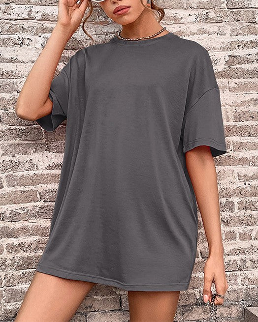 Oversized Drop Shoulder Longline Tee - Gray