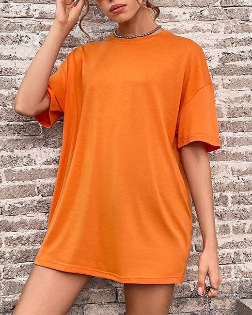 Oversized Drop Shoulder Longline Tee - Orange