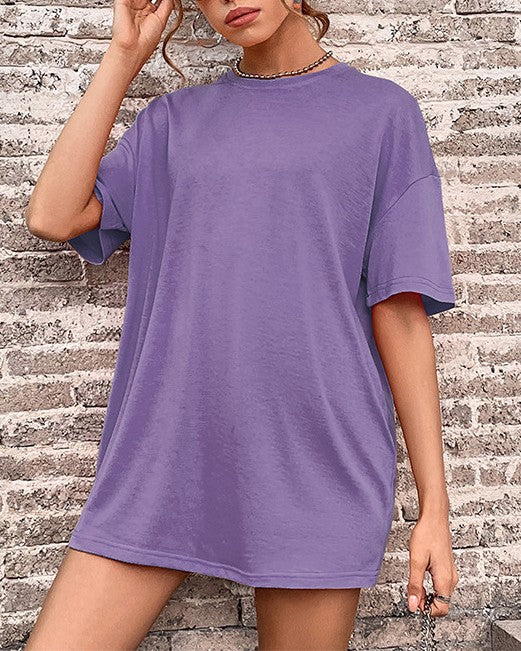 Oversized Drop Shoulder Longline Tee - Purple