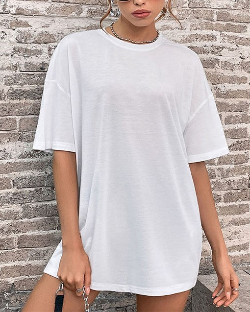 Oversized Drop Shoulder Longline Tee - White