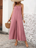 Boho Wide Leg Strappy Open Back Jumpsuit - Pink