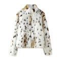Snow Leopard Print Faux Fur Coat - Printed