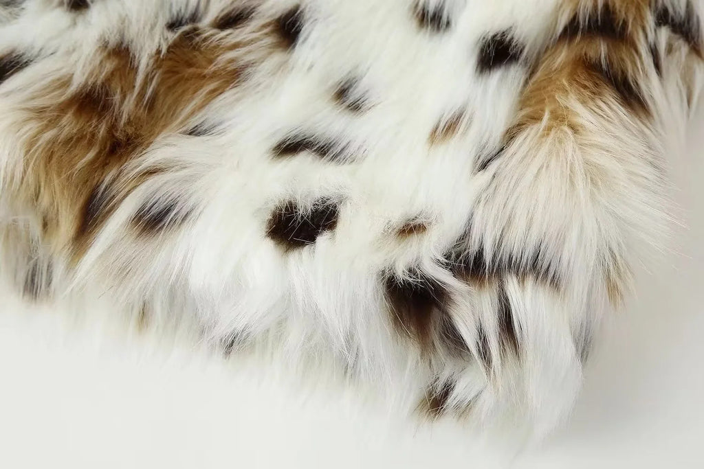 Snow Leopard Print Faux Fur Coat - Printed - 1