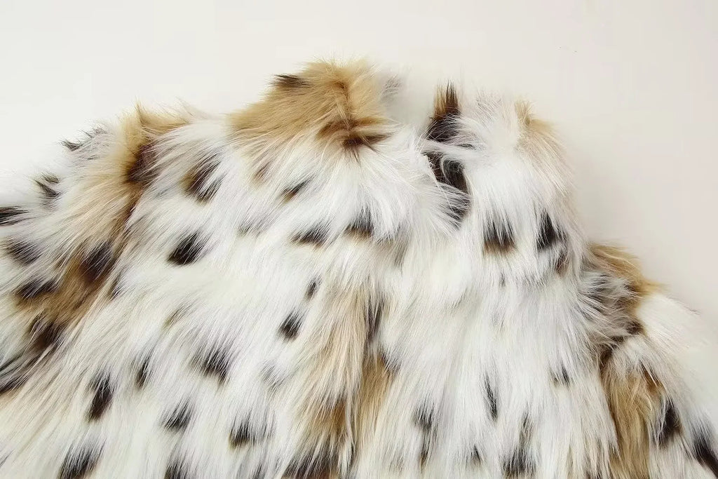 Snow Leopard Print Faux Fur Coat - Printed - 2