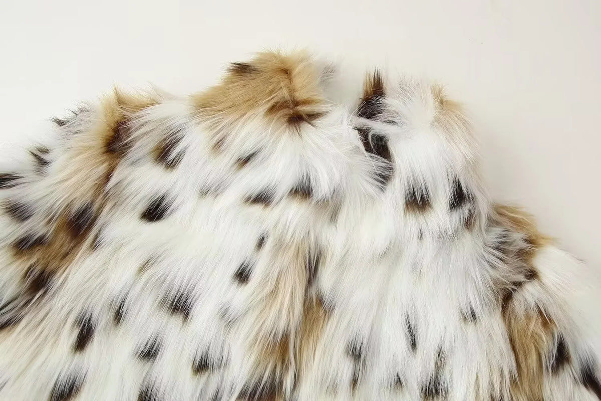 Snow Leopard Print Faux Fur Coat - Printed - 2