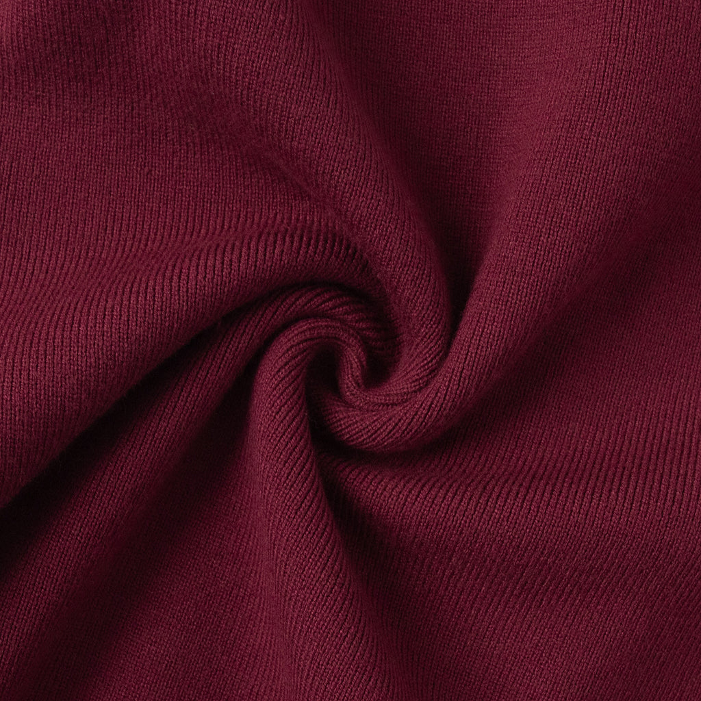 Mock Neck Zip Cardigan and Trouser Set - Winered - 4