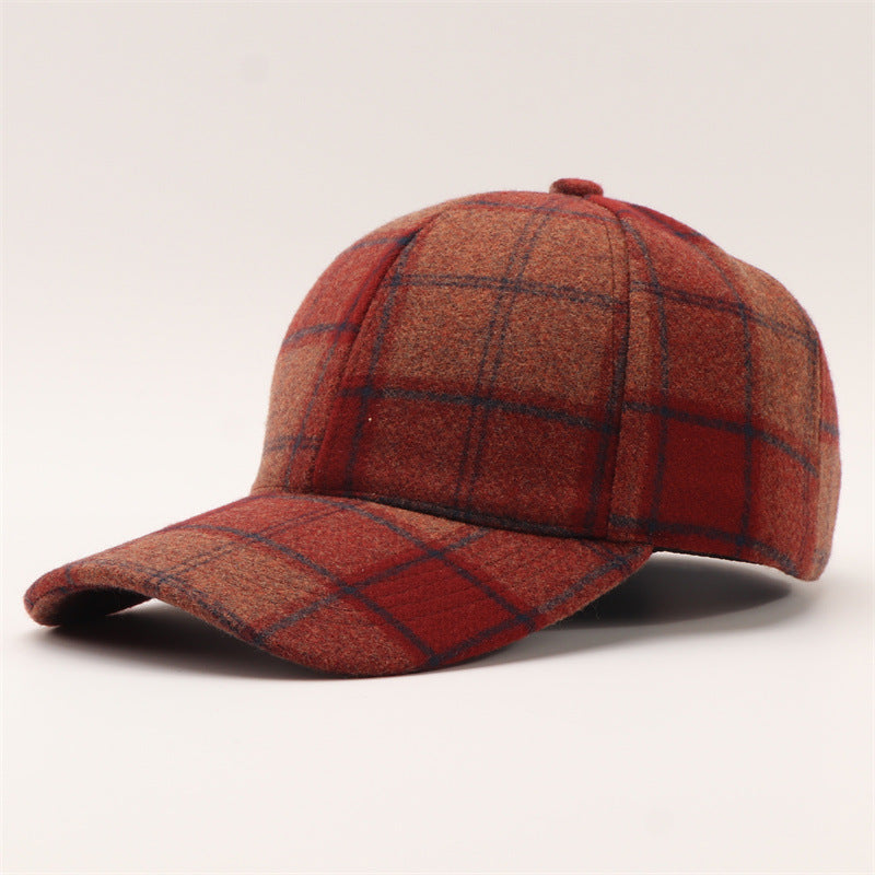 Tartan Check Curved Brim Baseball Cap - Burgundy