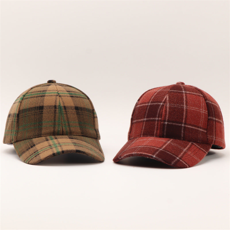Tartan Check Curved Brim Baseball Cap - DarkRed