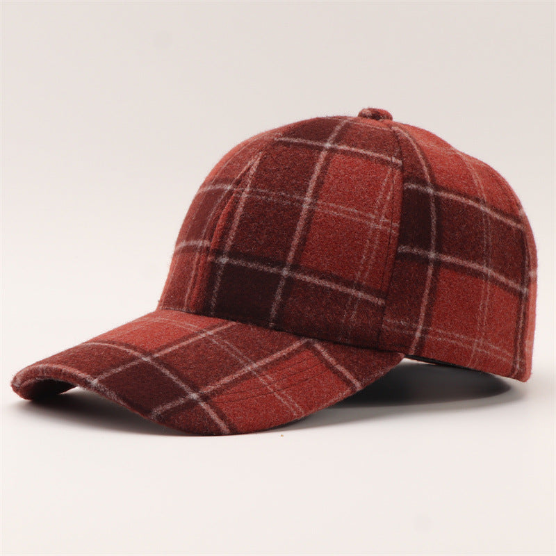 Tartan Check Curved Brim Baseball Cap - DarkRed - 1