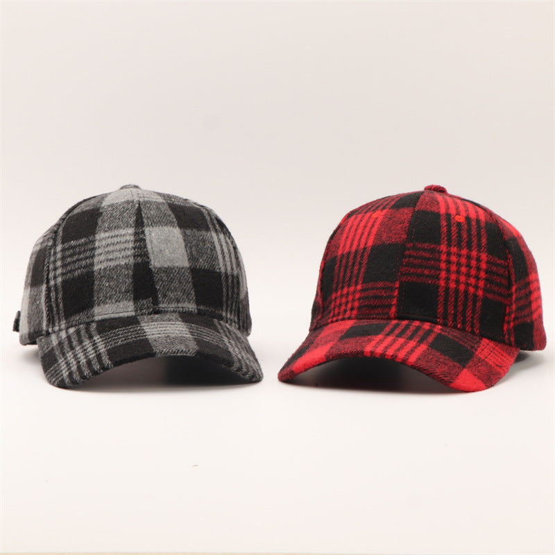 Tartan Check Curved Brim Baseball Cap - DarkRed - 2