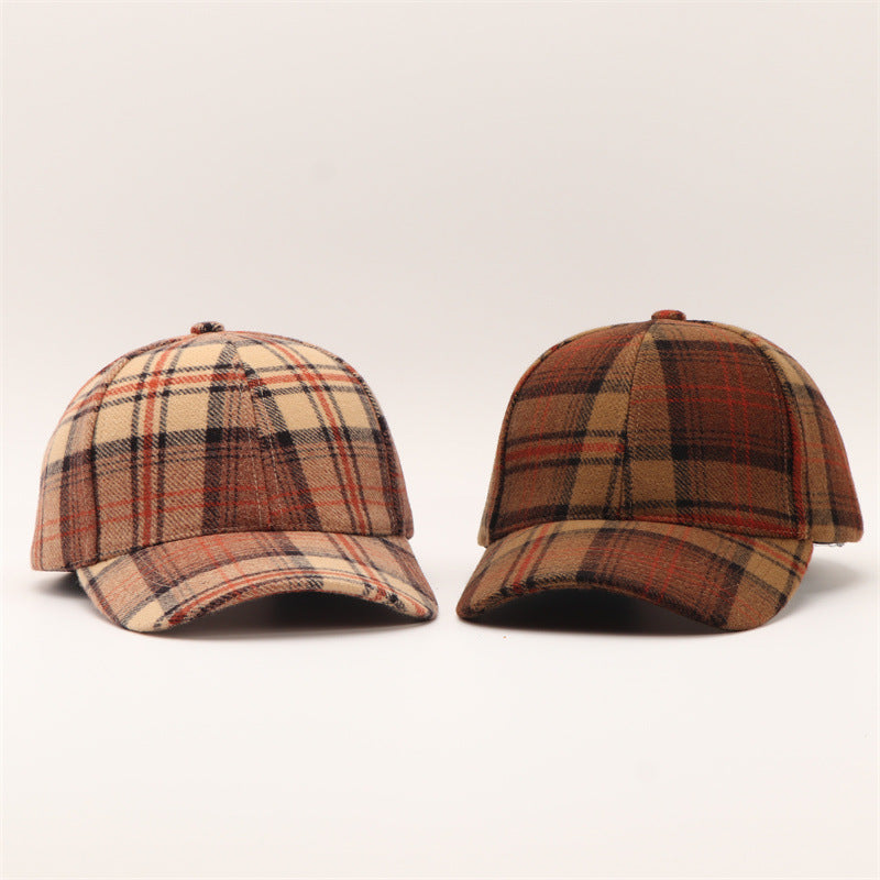 Tartan Check Curved Brim Baseball Cap - DarkRed - 3