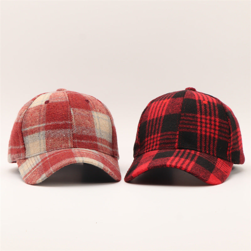 Tartan Check Curved Brim Baseball Cap - DarkRed - 4