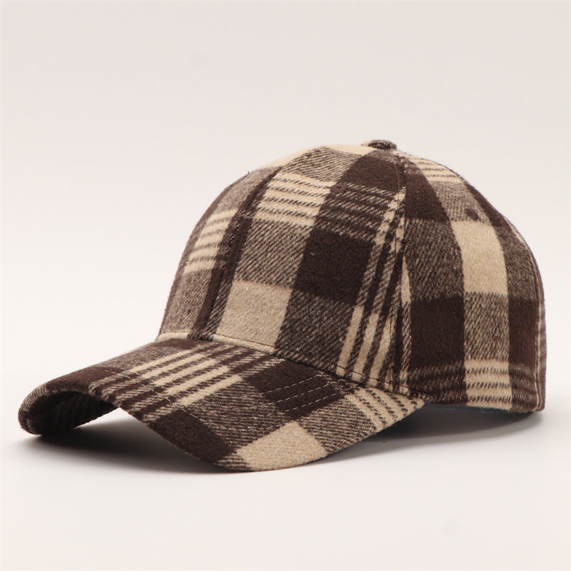 Tartan Check Curved Brim Baseball Cap - Khaki