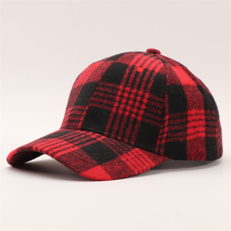 Tartan Check Curved Brim Baseball Cap - Wine_red